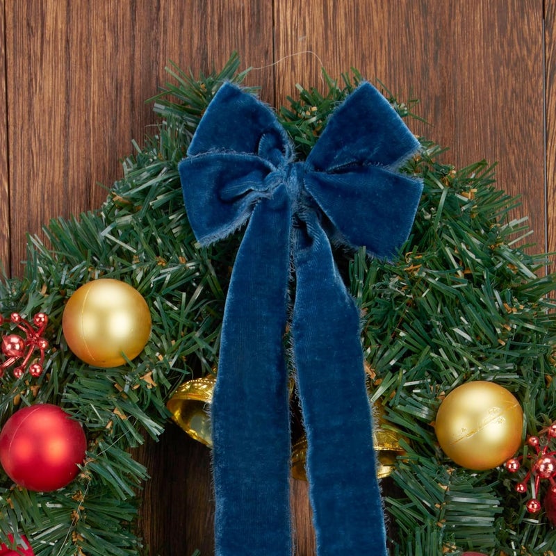 Keypan Blue Velvet Ribbon for Gift Wrapping - 1 1/2 inch Wide Handmade Fringe Fabric Ribbons for Christmas Decorations, Baby Shower, Flower Bouquet - Image 4